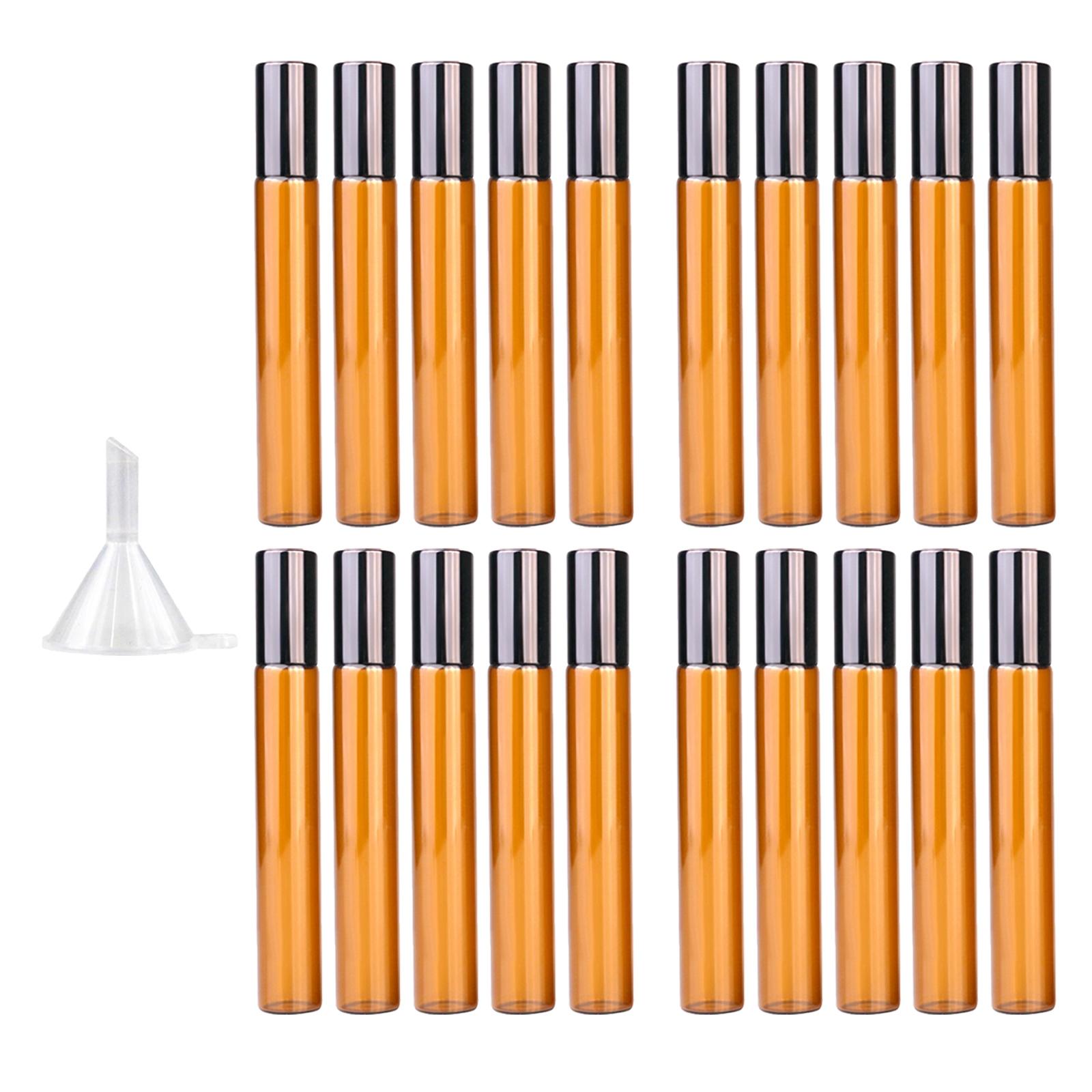 Essential Oil Roll On Bottles Roller Ball Bottles with Funnel Natural Deodorant Fragrance Liquid Reuse Amber Travel Bottles