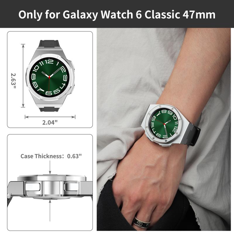Modification Kit Case For Samsung Galaxy Watch6 Classic 47mm 43mm Stainles Steel Metal Strap Bracelet Galaxy6Classic Rubber Band