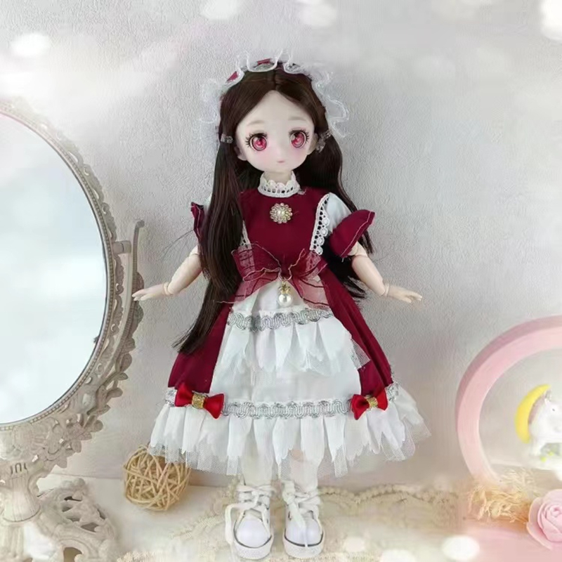 30cm Kawaii BJD Doll Girl 6 Points Joint Movable Doll with Fashion Clothes Soft Hair Dress Up Girl Toys Birthday Gift Doll New