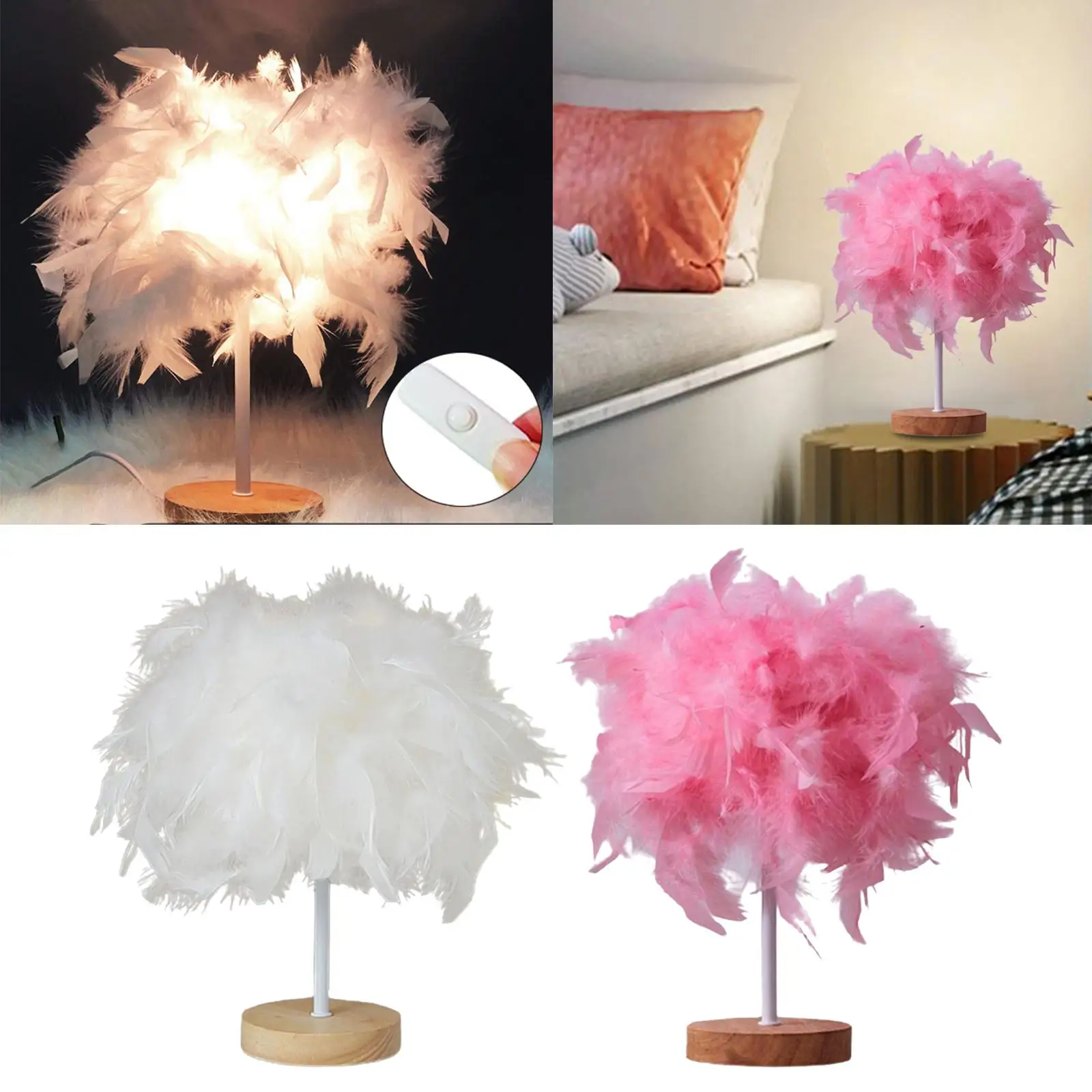 Modern LED Table Lamp Desk Light Feather Lampshade Romantic Lighting Reading Lamp for Home Living Room Bedroom Decoration