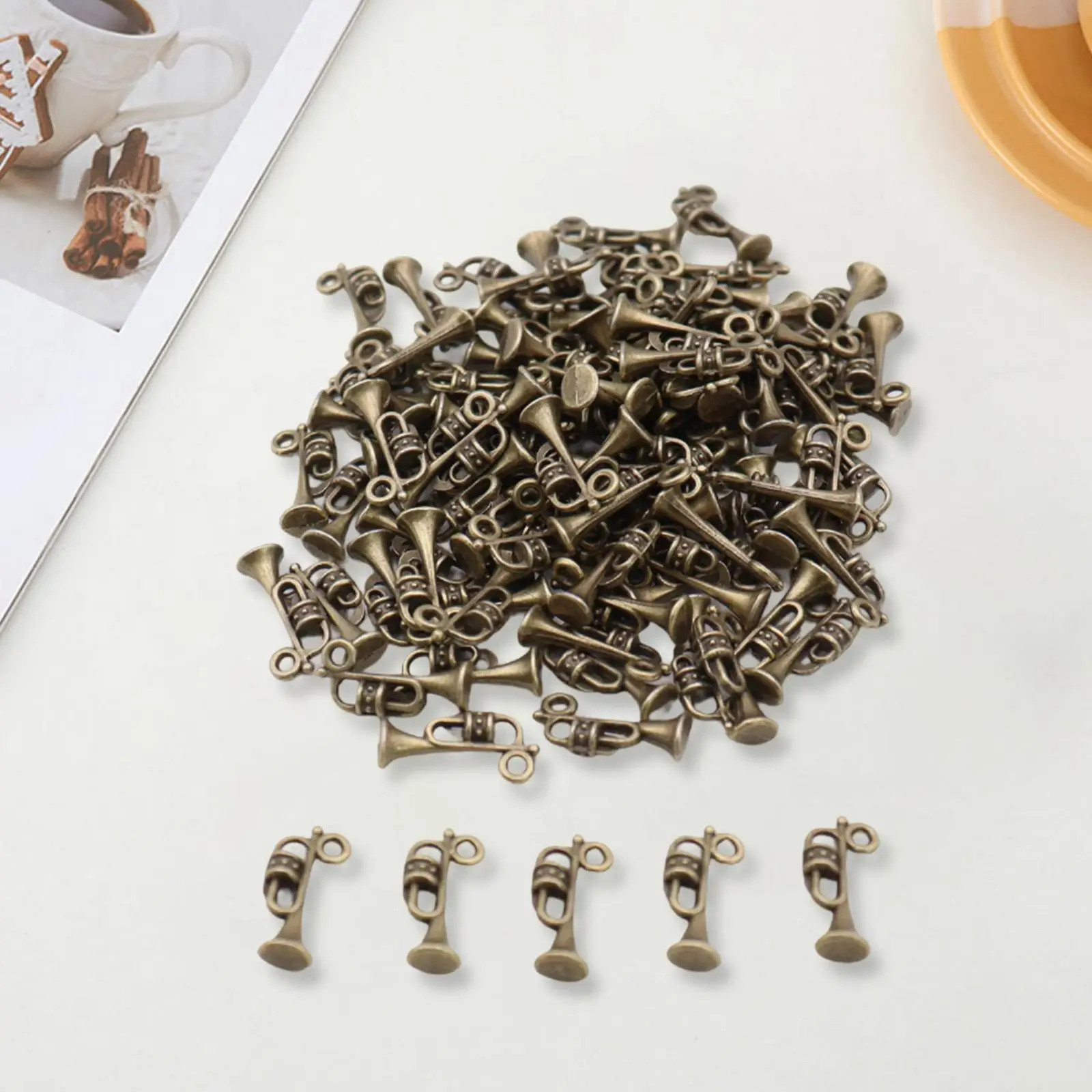 100x Metal Pendant Beads Key Charms Charms Pendants Trumpet Music Pendants for Bracelet Earring Necklace Jewelry Making