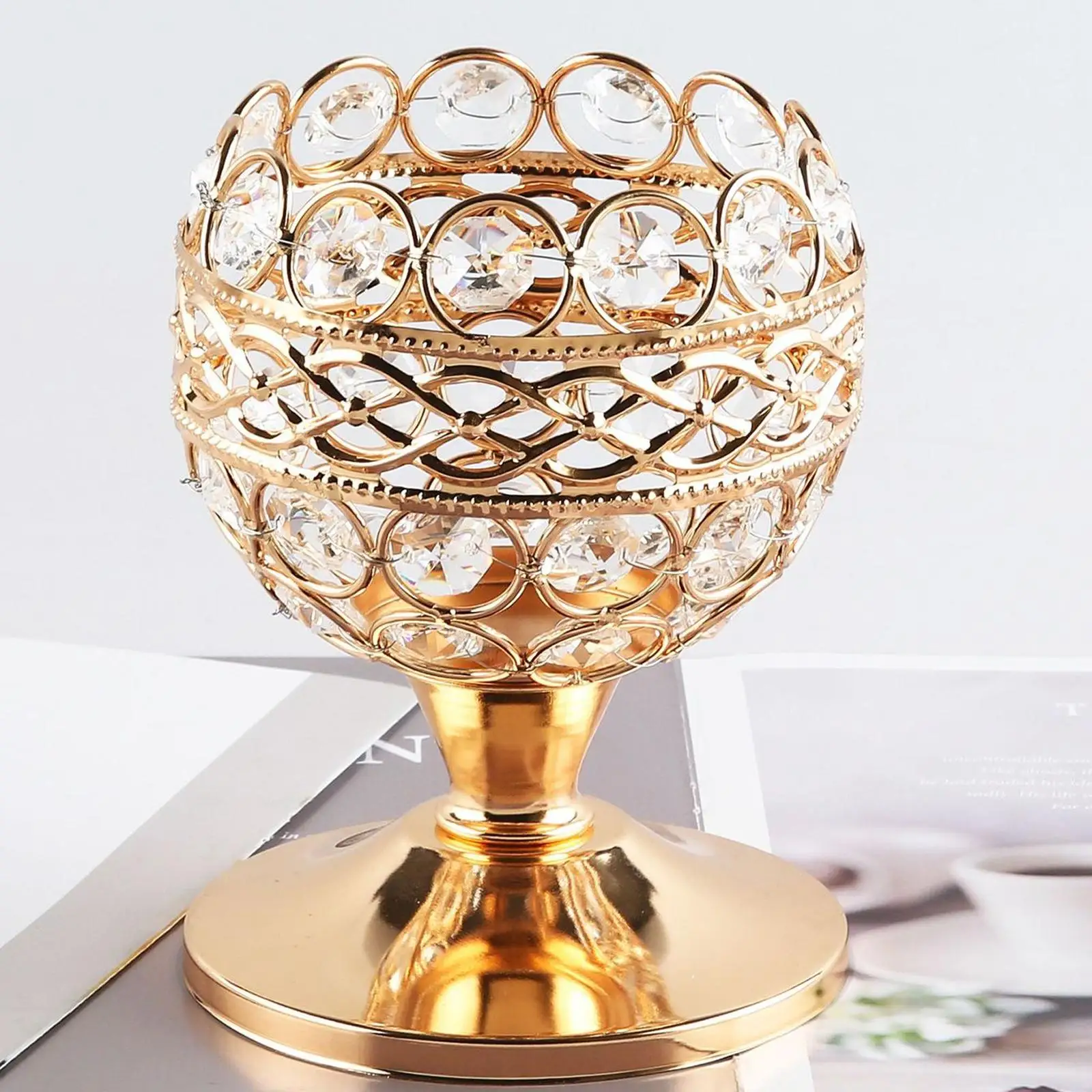 Crystal Candle Holder, Gold Vintage Metal Elegant Candelabra for Date Table Christmas