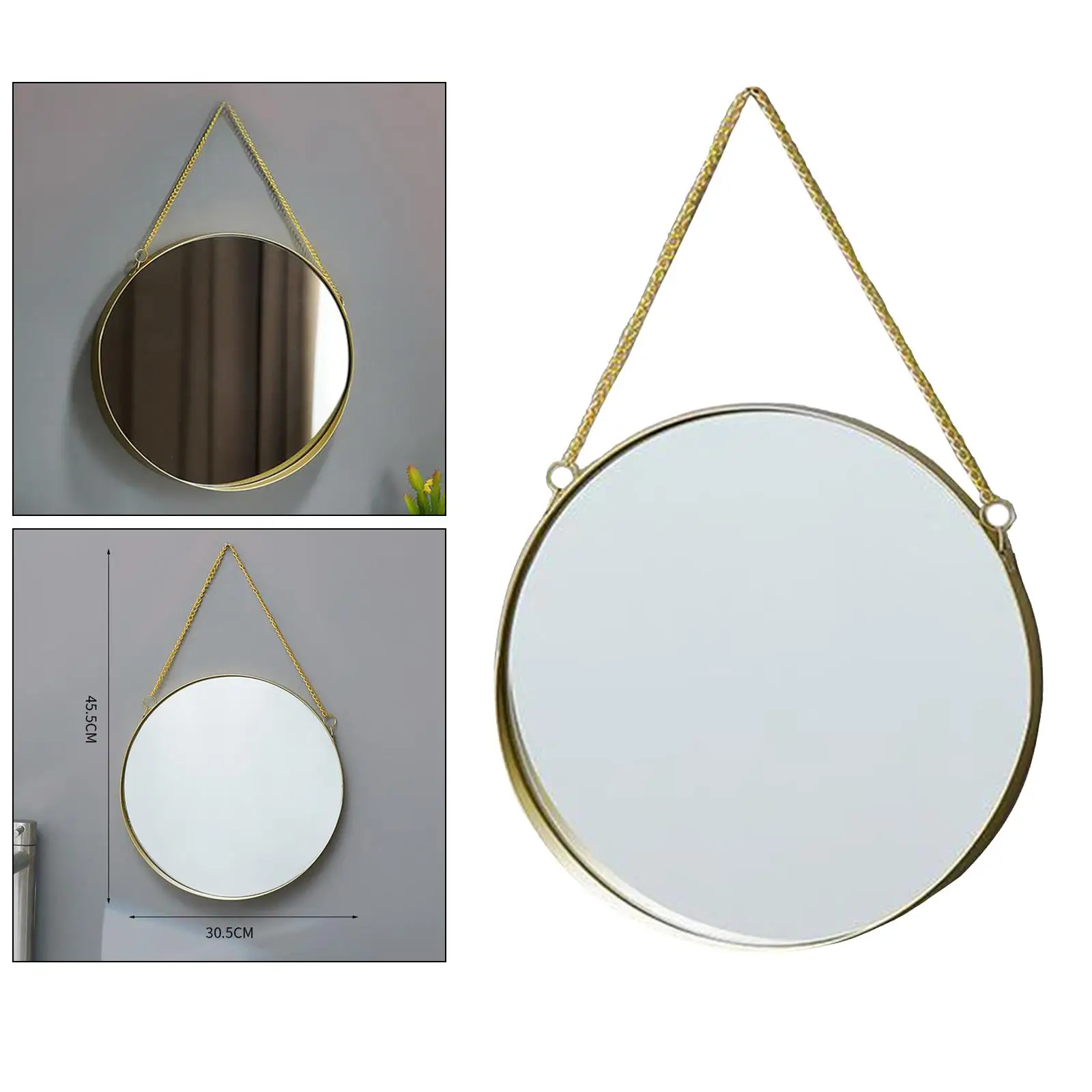 Nordic Round Wall Hanging Mirror Gold Dressing Table Makeup Mirrors Bathroom Bedroom Decoration