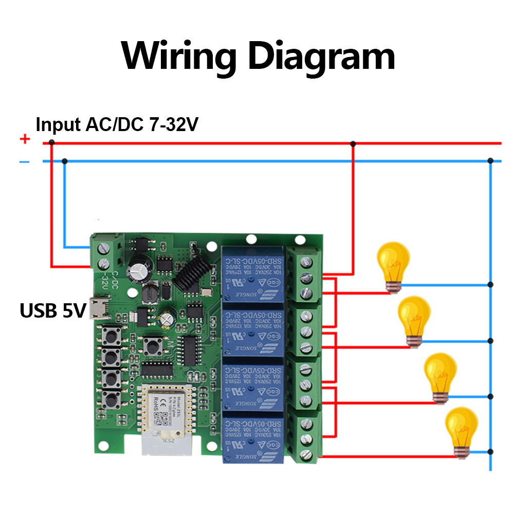 4 placa de relé wifi rf interruptor