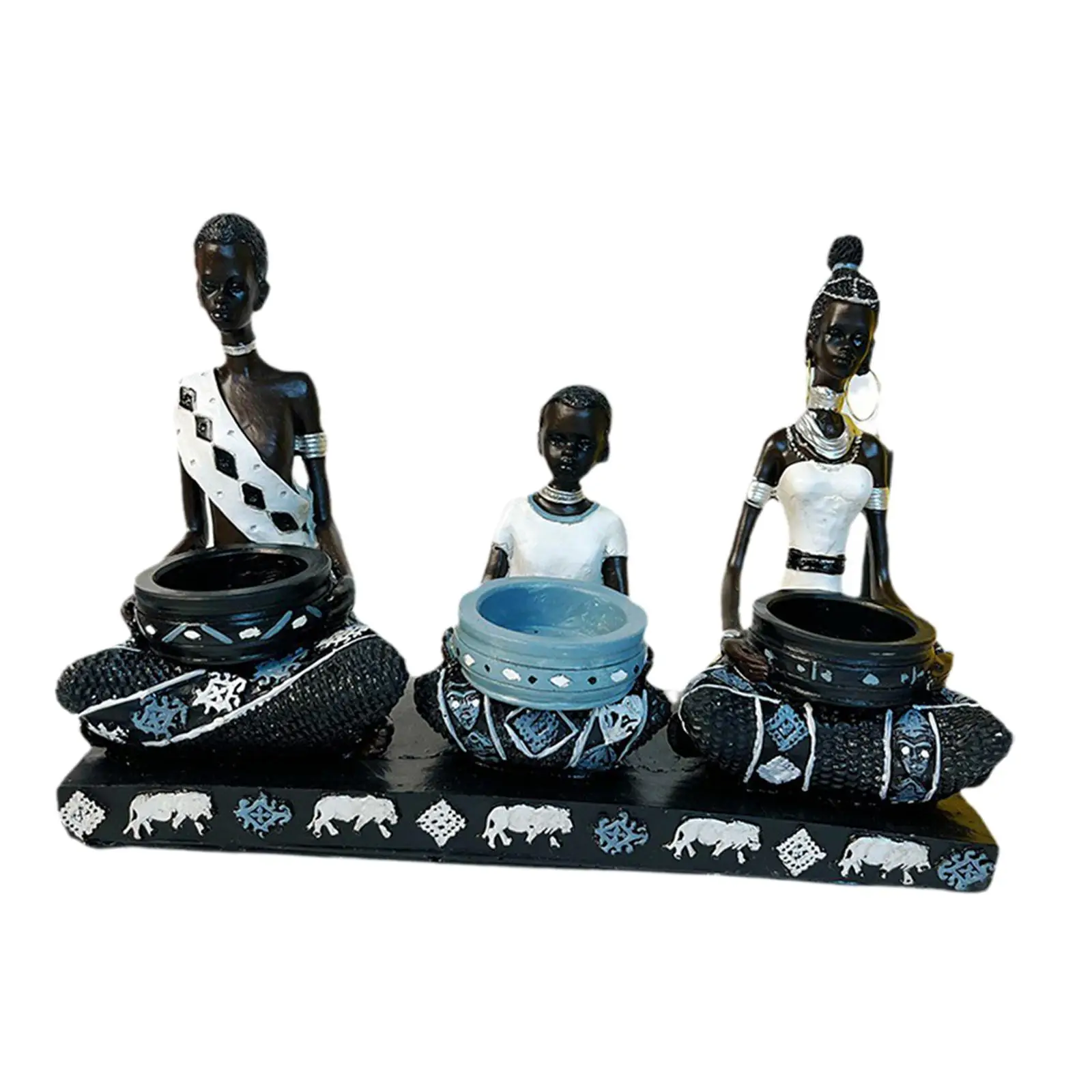 Tealight Candle Holder Sculptures Handicraft Ornament African Family Statues for