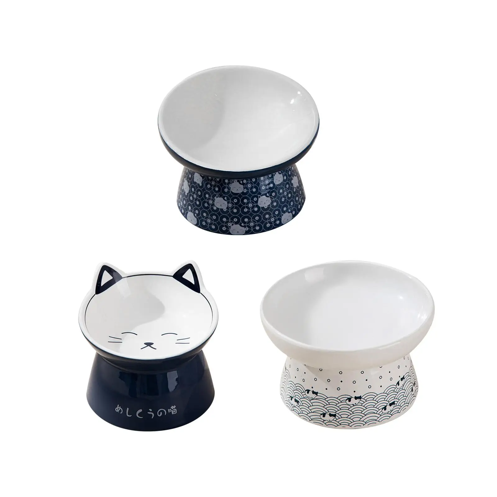 Ceramic Elevated Cat Feeder Bowl Dish Accessory Durable Porcelain Bowl