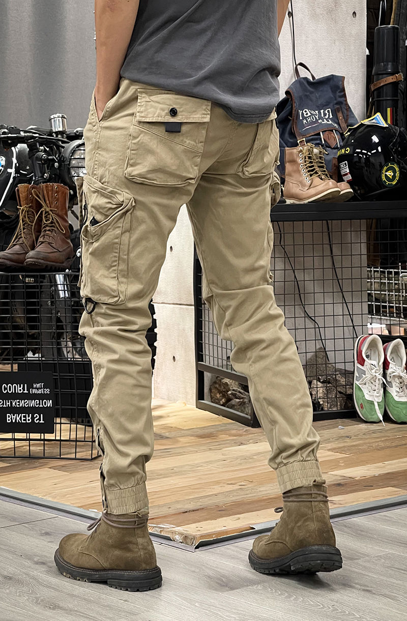 Military Tactical Cotton Cargo Pants for Mens Elastic Casual Trousers Zipper Multi-Pocket Joggers Fashion Khaki Black Army Green