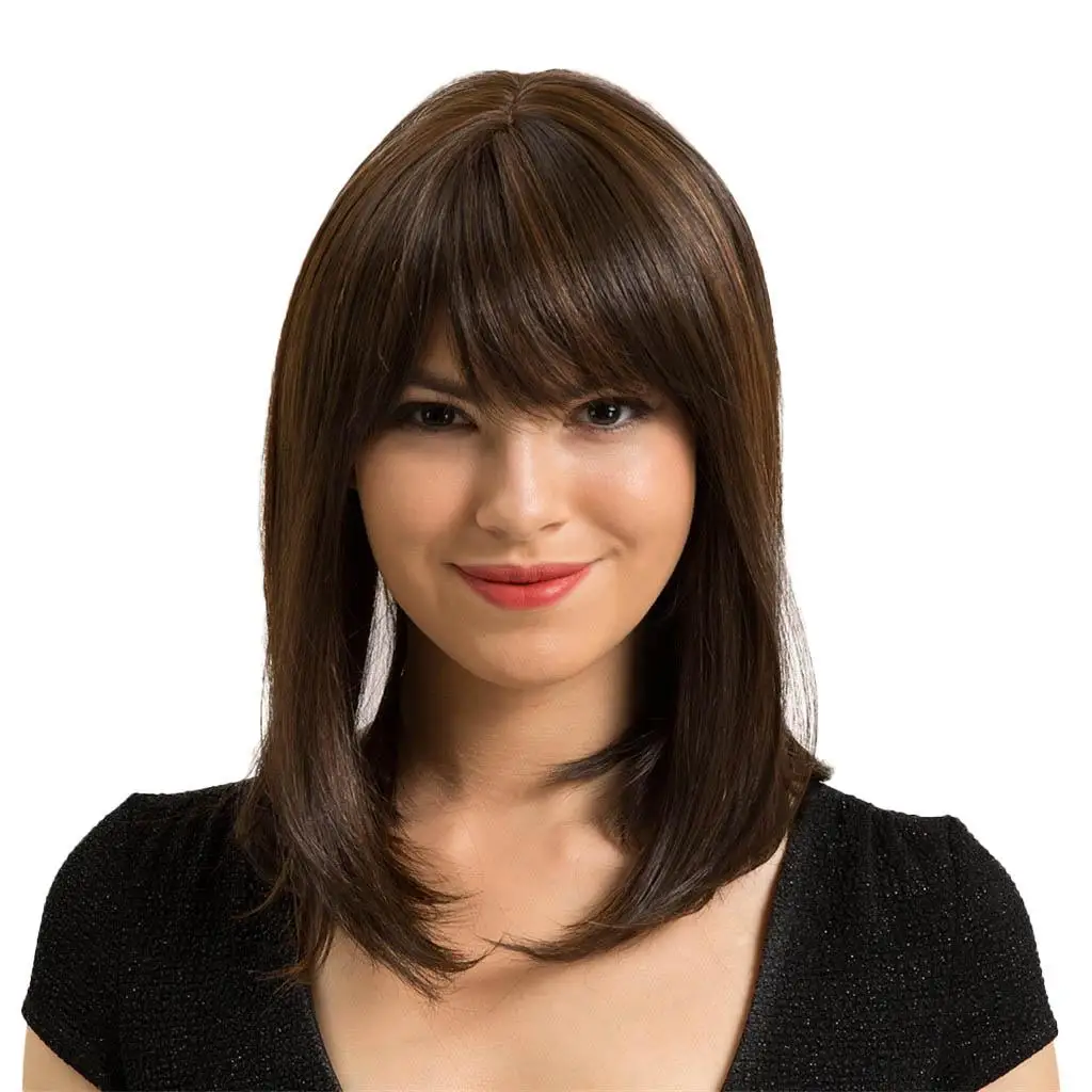 Natural Looking Human Hair Wigs Long Straight Costume Wigs for Women 14 Inch