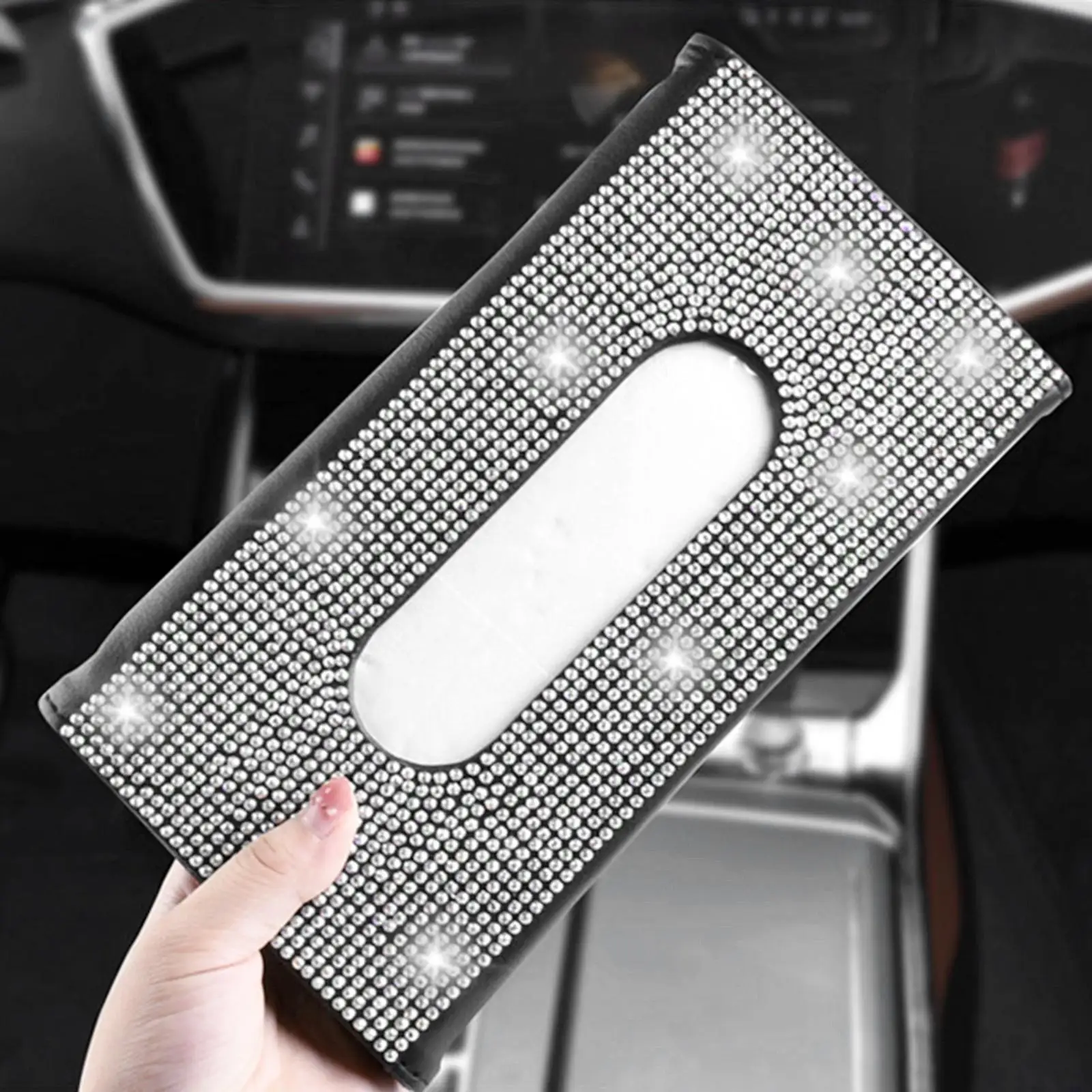 Visor Tissue Holder Diamond Crystal Napkin Box PU Leather Fit for Vehicle
