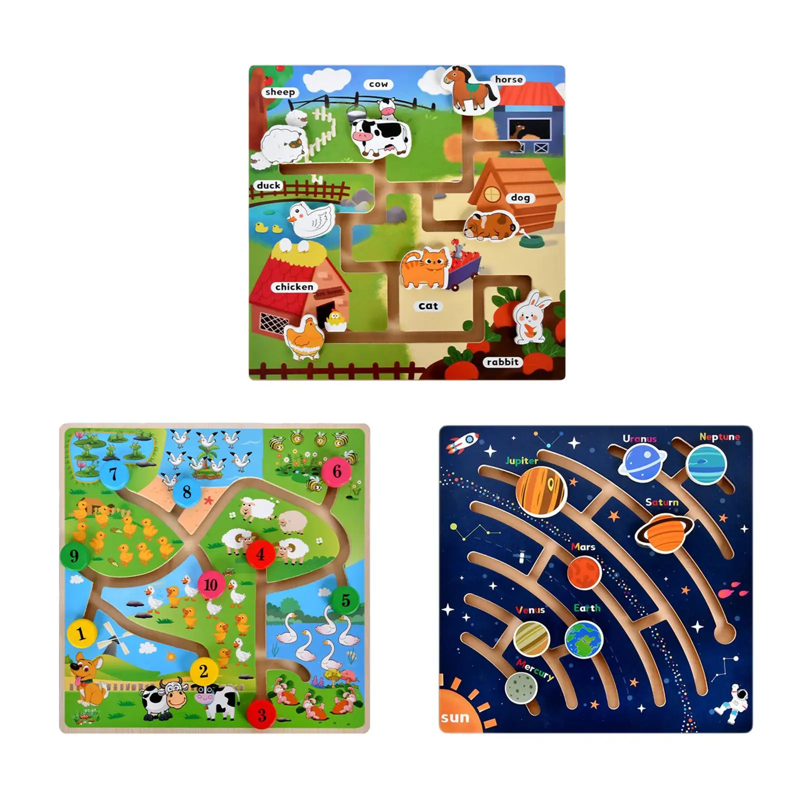 Wooden Maze Toys Fine Motor Planet Puzzle Toy for Preschool Boys Girls