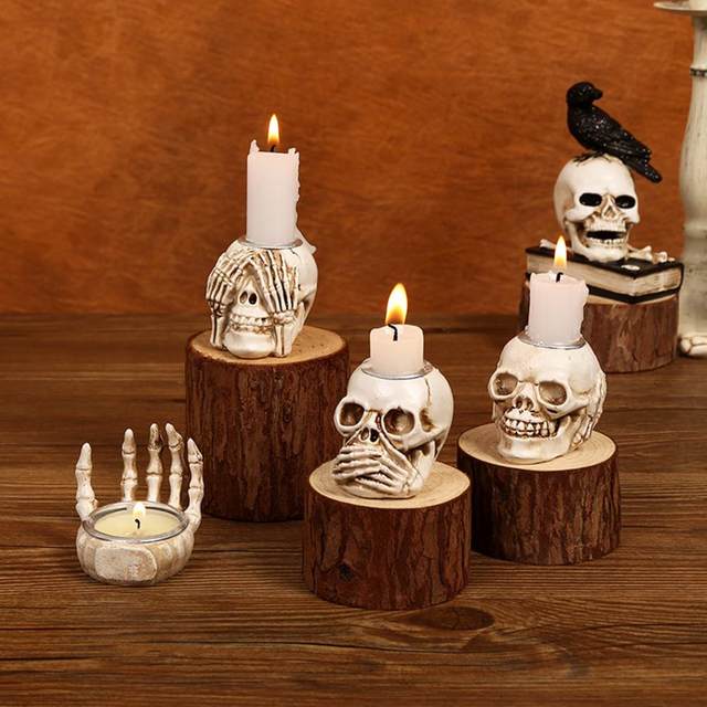 Skull Candle Holder Halloween Candle Holder Realistic Skeleton Bones Candle  Holder Spooky Halloween Party Decoration for Home