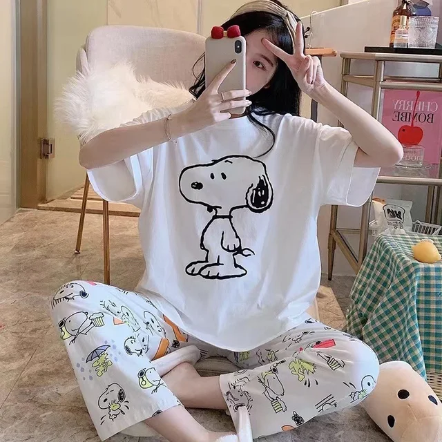 Snoopy Cartoon Printing Pajama Pants For Women Home Casual Loose