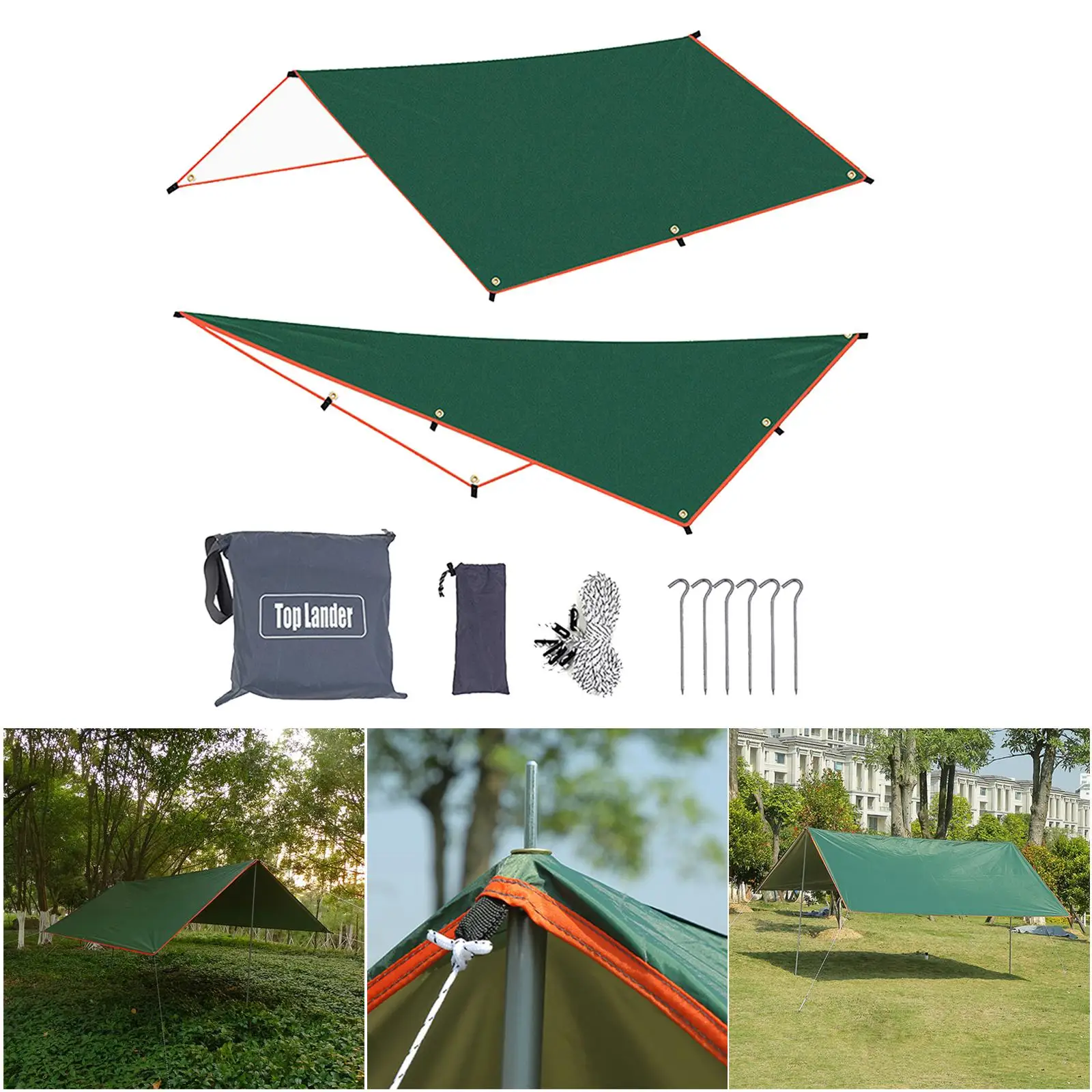 Waterproof Tent Tarp Strong Hammock Rain Tarpaulin Roof Awning  Camping Hiking Ground Cloth Cover & Ropes