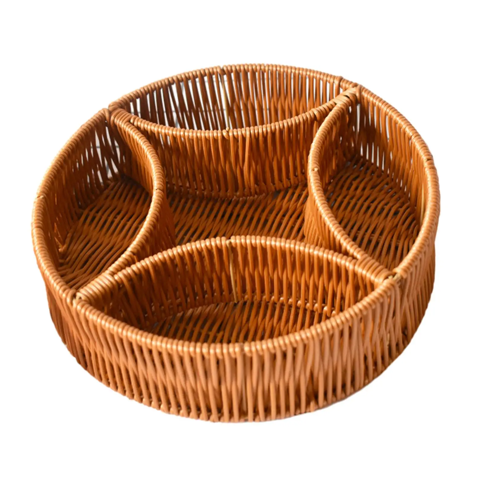 Hand Woven Serving Basket Versatile Dividers Farmhouse Divided Bread Basket for Restaurant Kitchen Coffee Table Dining Hotel