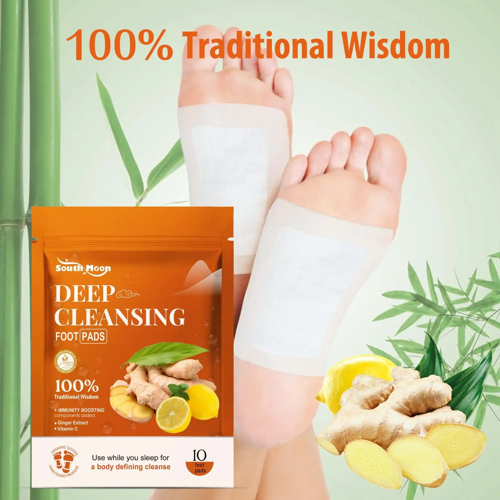 10x Ginger Deep Cleansing Foot Pads Detox Adhesive Foot Patch for Improve Sleep Foot Car Relaxing Everyday Use Easy to Use