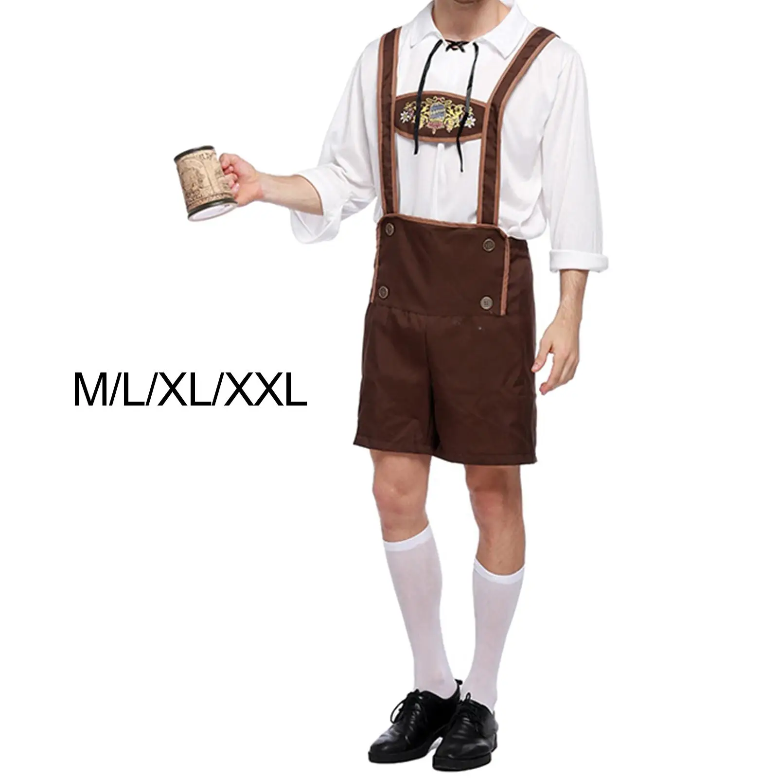 Beer Lederhosen Costume Halloween Bavarian Carnival Party Cosplay Suspenders Shorts