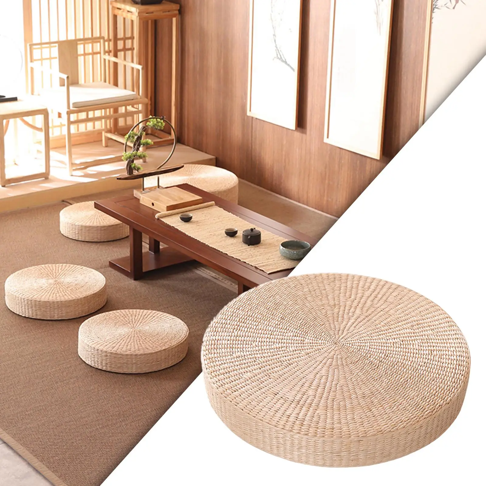 Round Tatami Seat Cushion Pouf Tatami Cushion Floor Pillow Pouf Knitted Tatami Cushion for Garden Dining Room Decoration