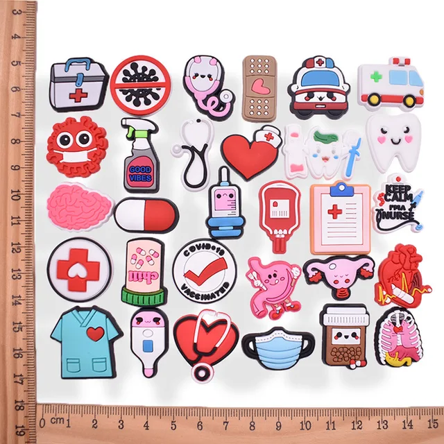 1pcs Cute Medical PVC Croc Charms Nurse Uniform Ambulance Shoe