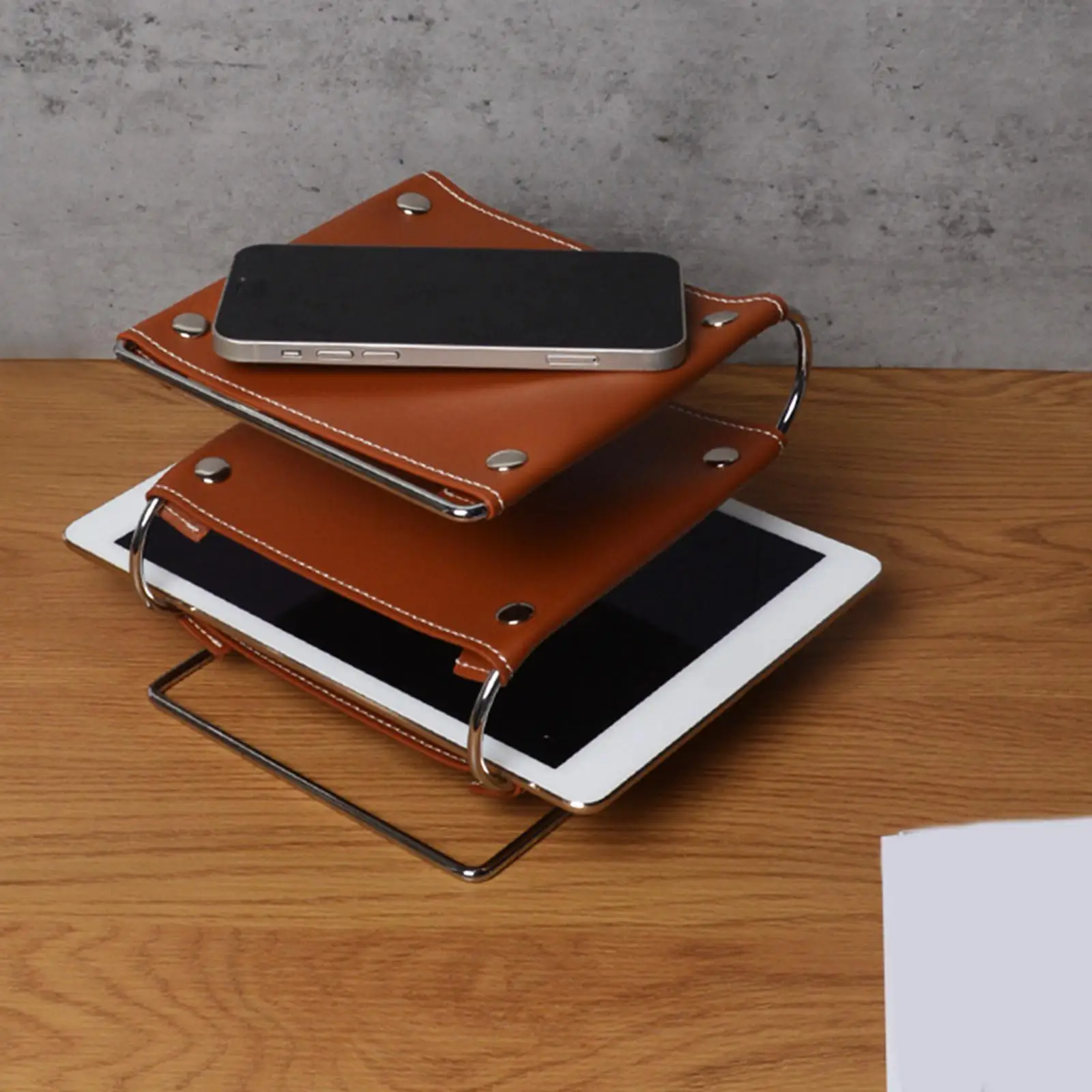 Leather Desktop Storage Rack Detachable PU Leather Phone Home