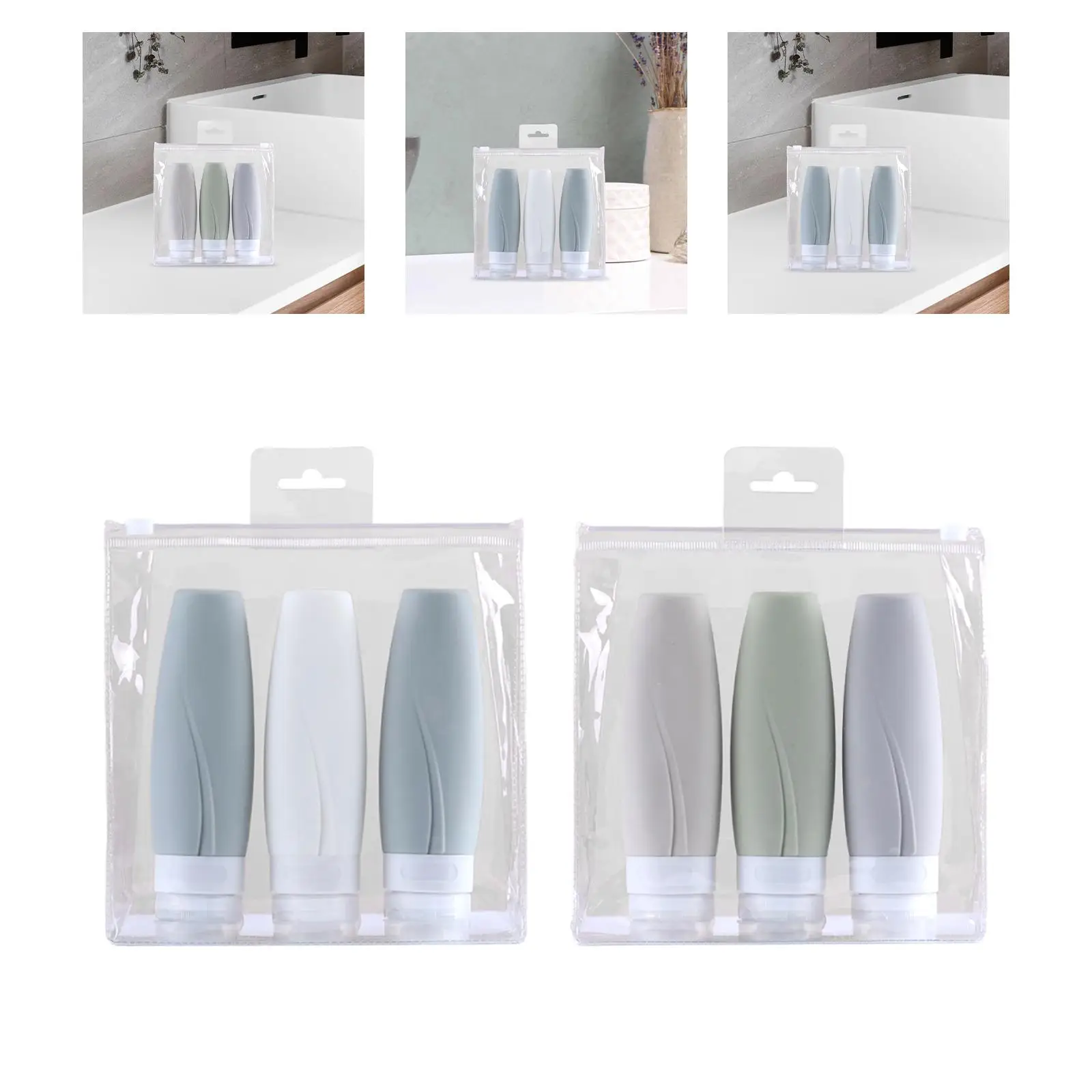 3Pcs Silicone Travel Bottles Storage Bottle for Cream Cosmetic Conditioner