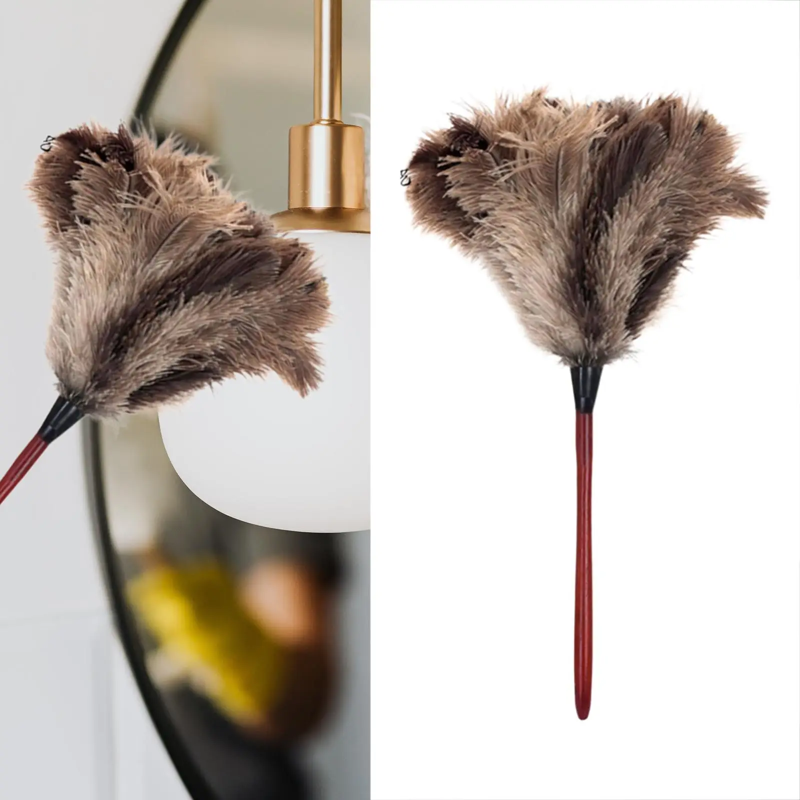 Faux Feather Duster Dust Cleaning Tool with Wooden Handle Washable Durable Reusable for Car Bookshelf Ceiling Appliance Home