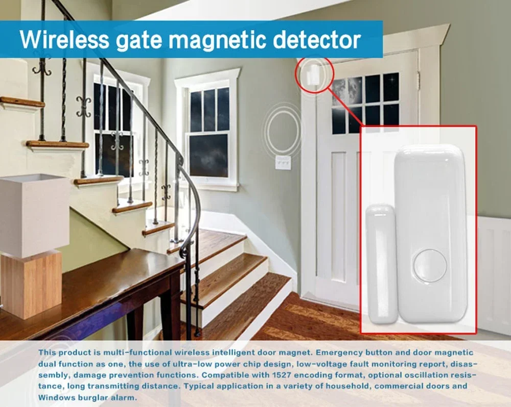 Nombre 1, HIVA Kabelloser magnetischer Tür- und Fenstersensor EV1527, Codierungsmodus, RF, 433 MHz, für Heimsicherheits-Alarmsystem, Heim-Einbrecher Ala