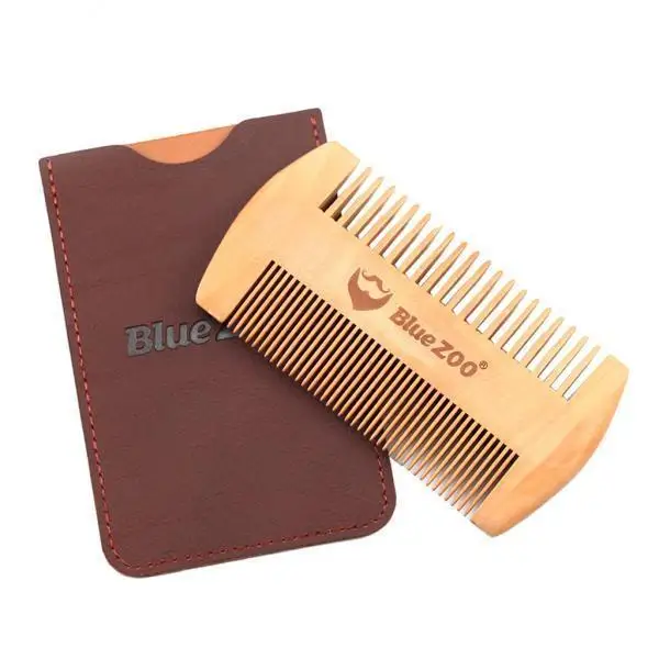 2x Handmade Double-side Beard Comb Hair Mustache Brush  - Brown Case, As Described