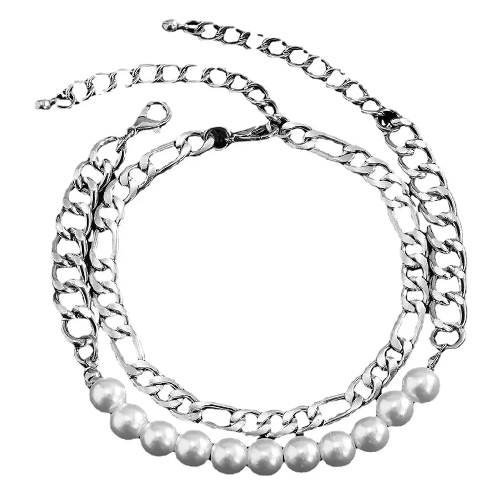 Trendy Cuban  Chain Stainless Steel Pearls Gift Men Bracelet