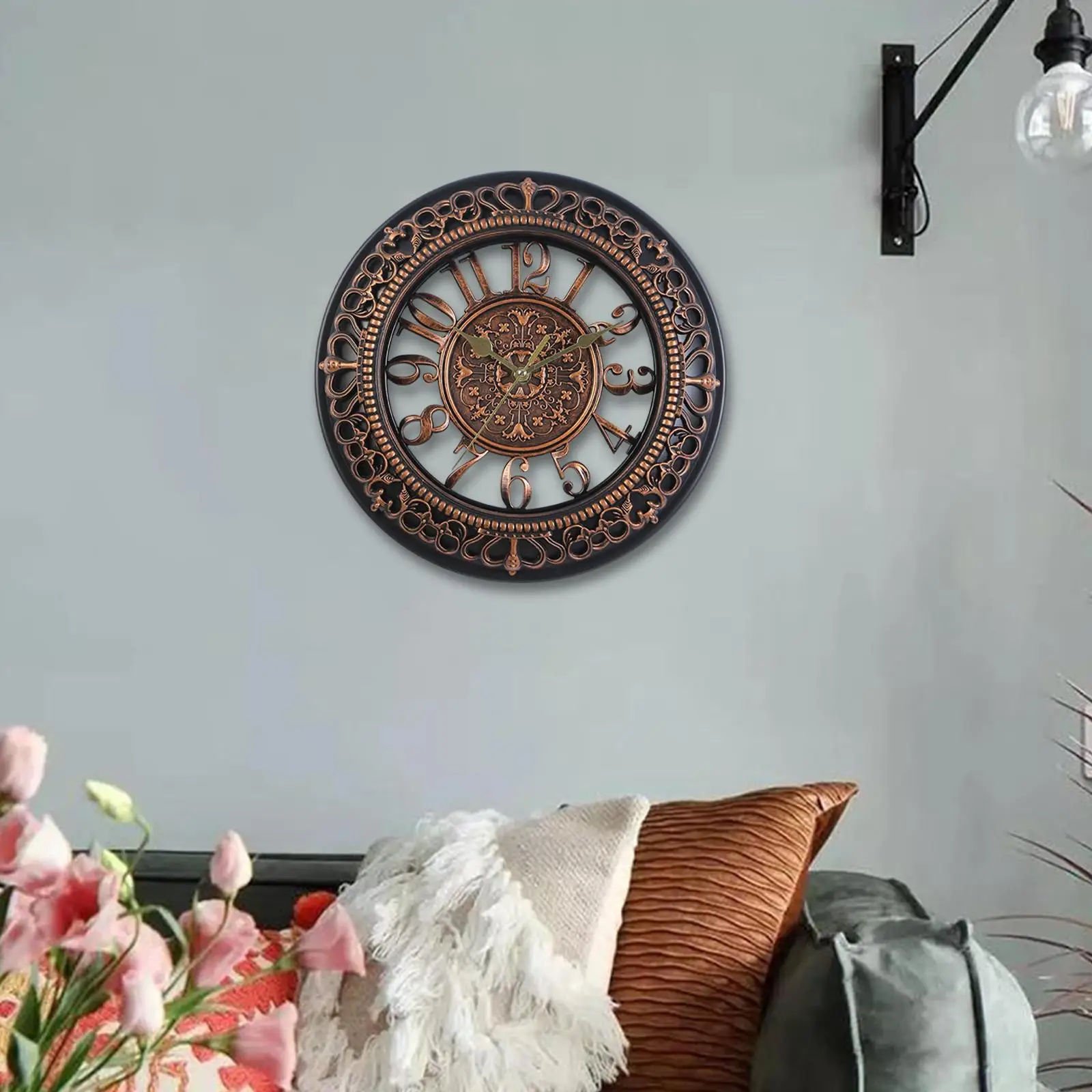 Creative Wall Clocks Silent Round Clock Hanging Battery Operated for Office Bedroom Indoor Garden Home Decoration