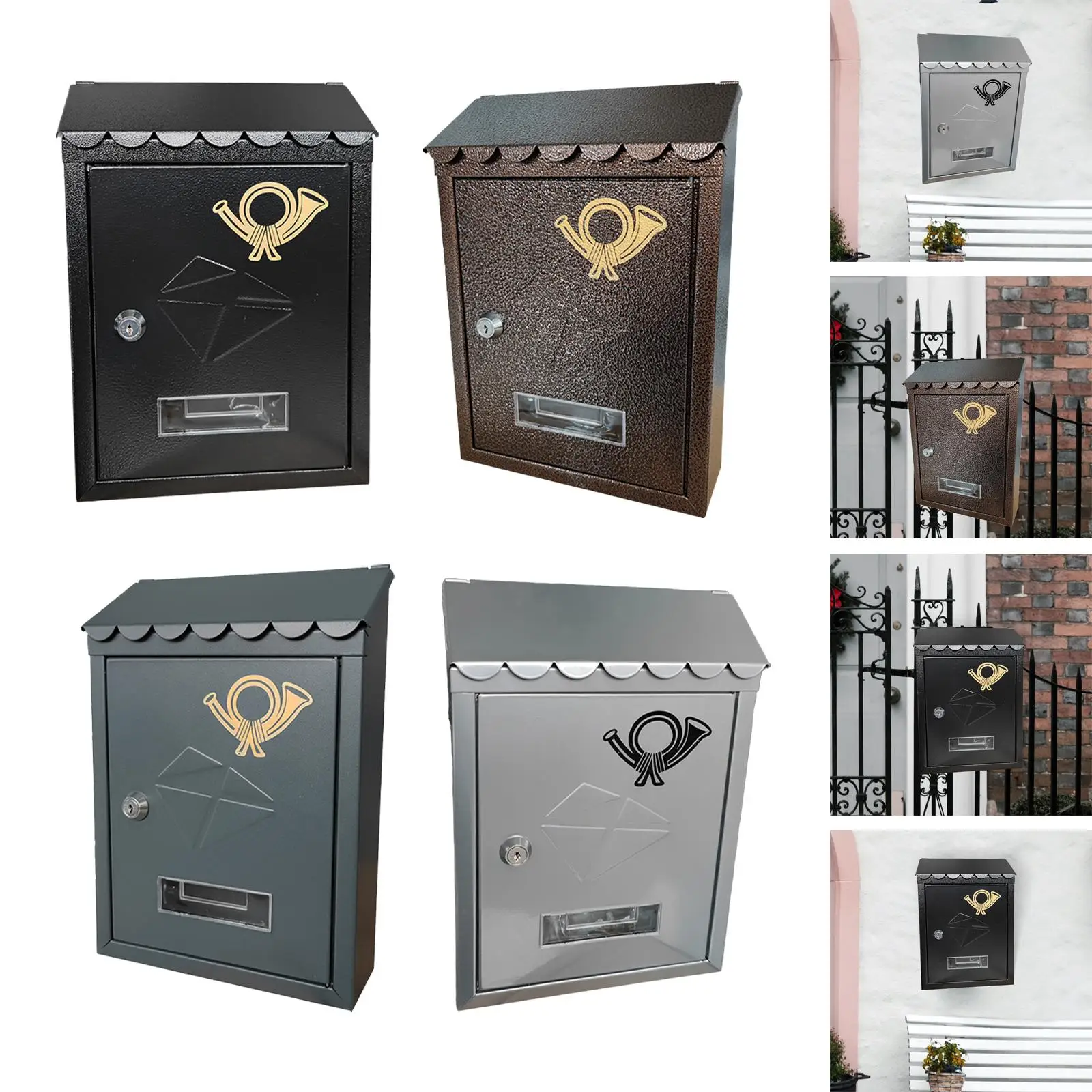 Wall Mount Mailbox Decorations Locking Decorative 21.5x7x30cm Outdoor Commercial Use with Key Front Door Metal Drop Box Mail Box