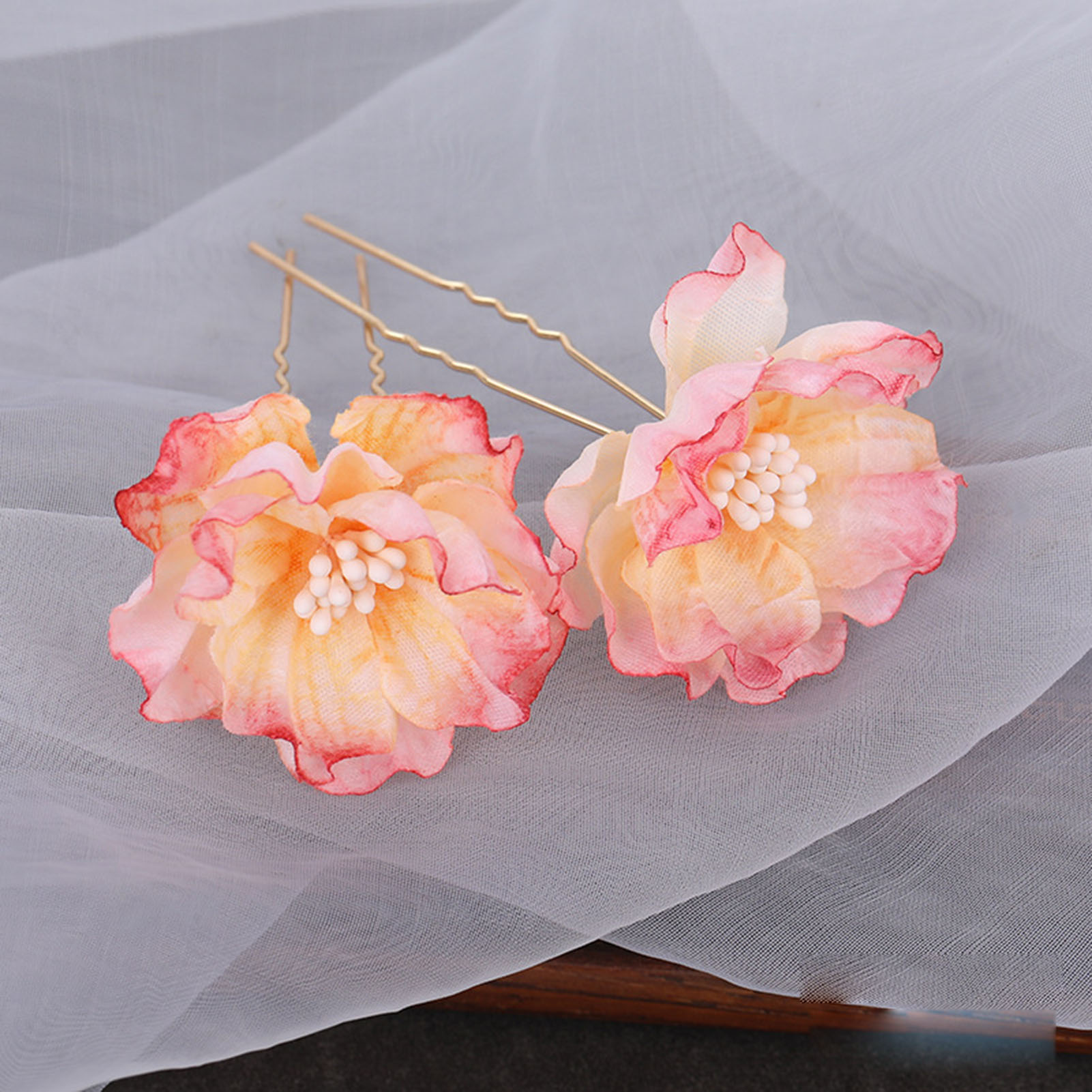 Seide Blume Hochzeit Braut Haarnadeln handgemachte Perle Perlen Blume Kopfschmuck für Frau Haars tyling machen Stifte – Detail 6
