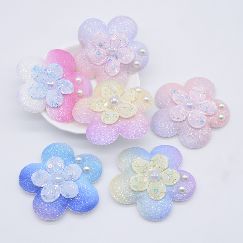 6 Stück 55 mm gepolsterte Perlenblümchen-Verzierung, Blumen für DIY-Kleidung, Schuhe, Handschuhe, Hut, Nähen, Patches, Kopfbedeckung, Dekor-Applikationen – Detail 1