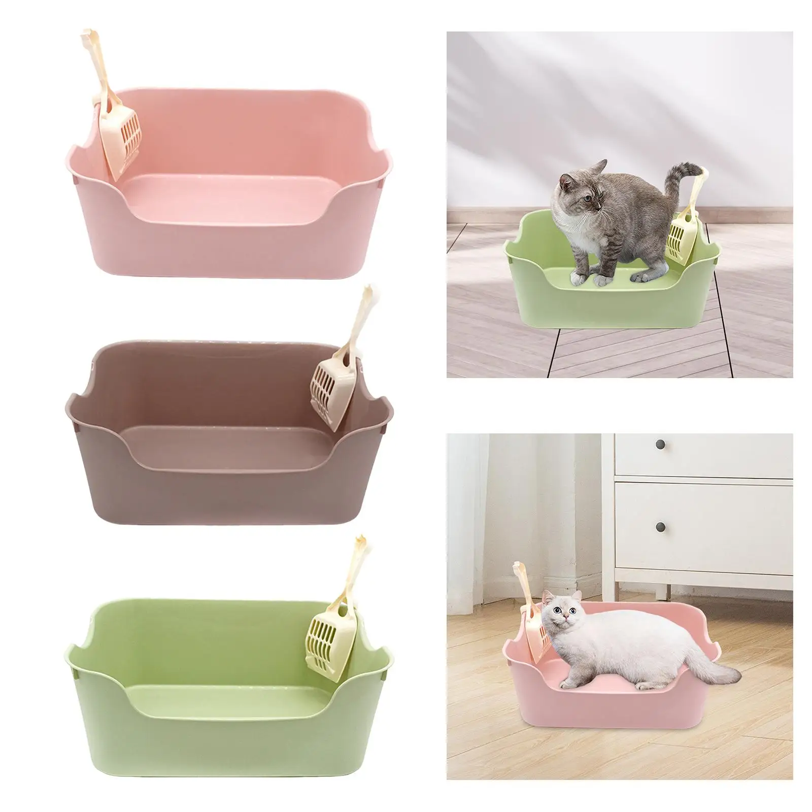 Cat Litter Box with Cat Litter Shovel Semi Closed for Indoor Cats Heighten Kitty Litter Open Top Pet Litter Tray Cat Sandbox