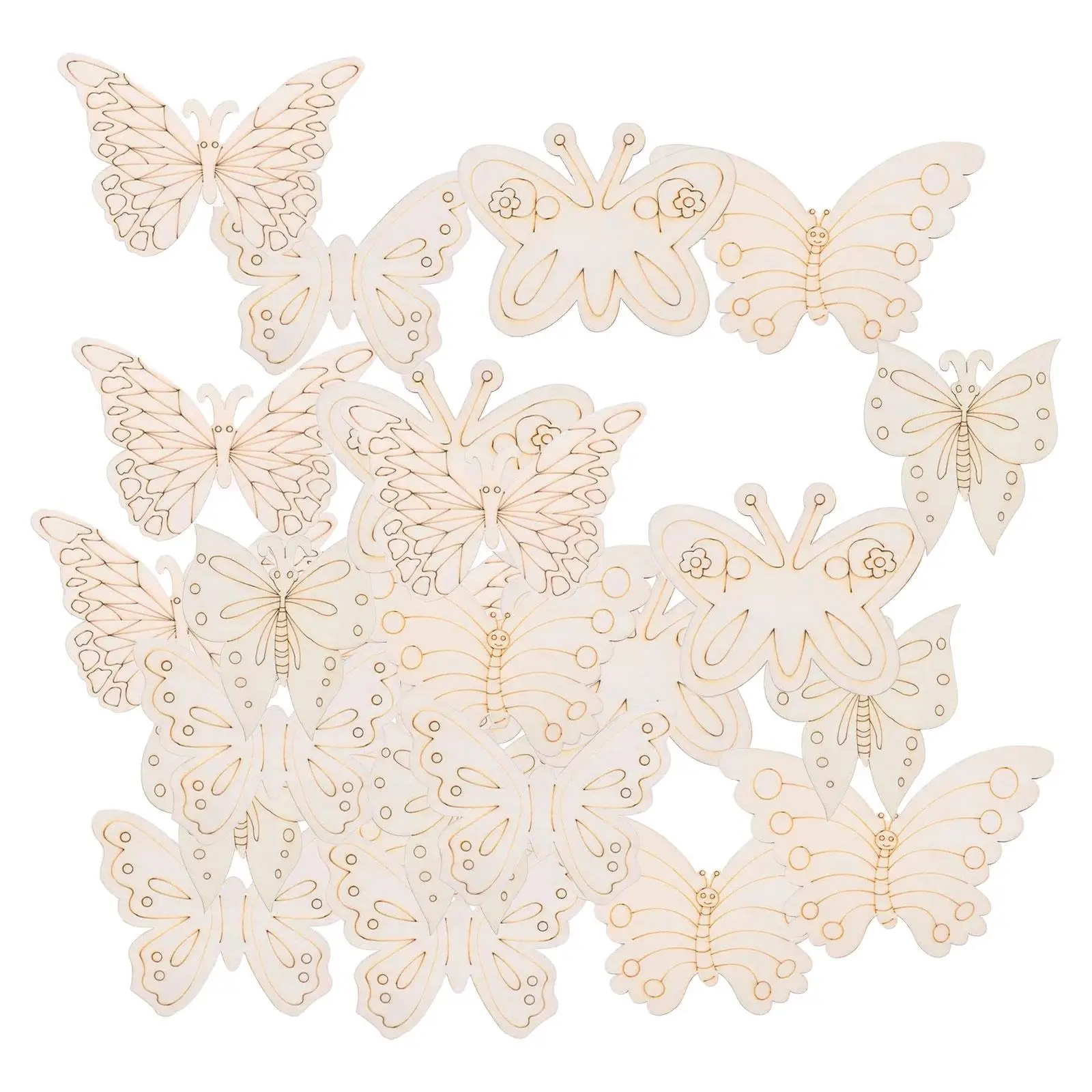 25x Wooden Butterfly Cutouts Wooden Pieces Ornament Butterfly Shaped Wood Slices Wood Chips for DIY Crafts Wedding Home Decor