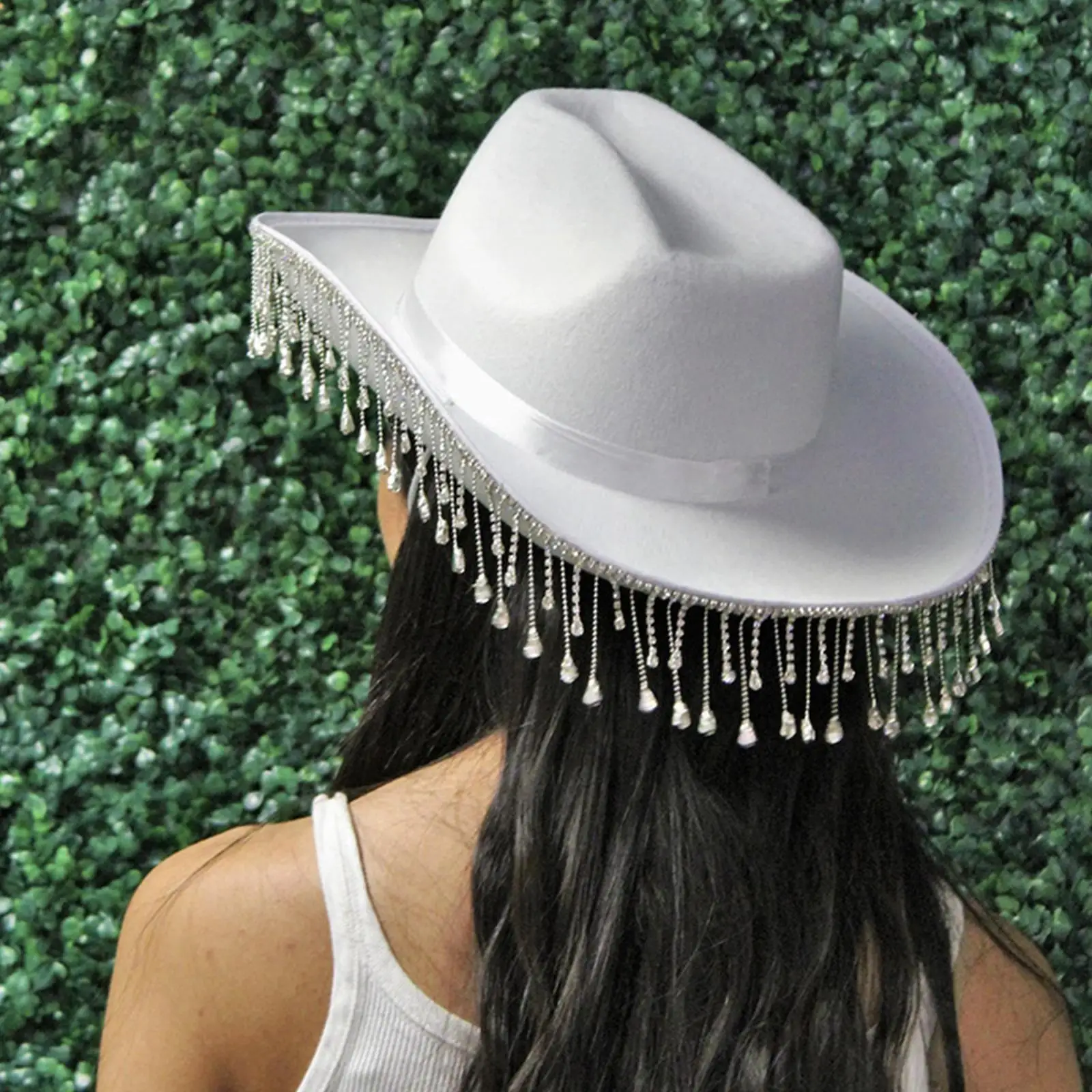 White Bridal Rhinestone Cowgirl Hat Lightweight for Fancy Dress Cosplay