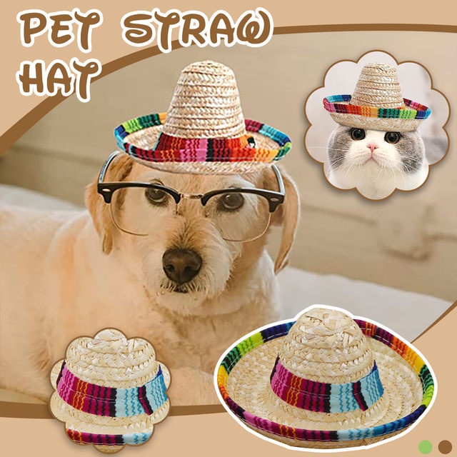 POPETPOP Pet Straw Hat Funny Mexican Sombrero Cap with Sunflower Pet S –  KOL PET