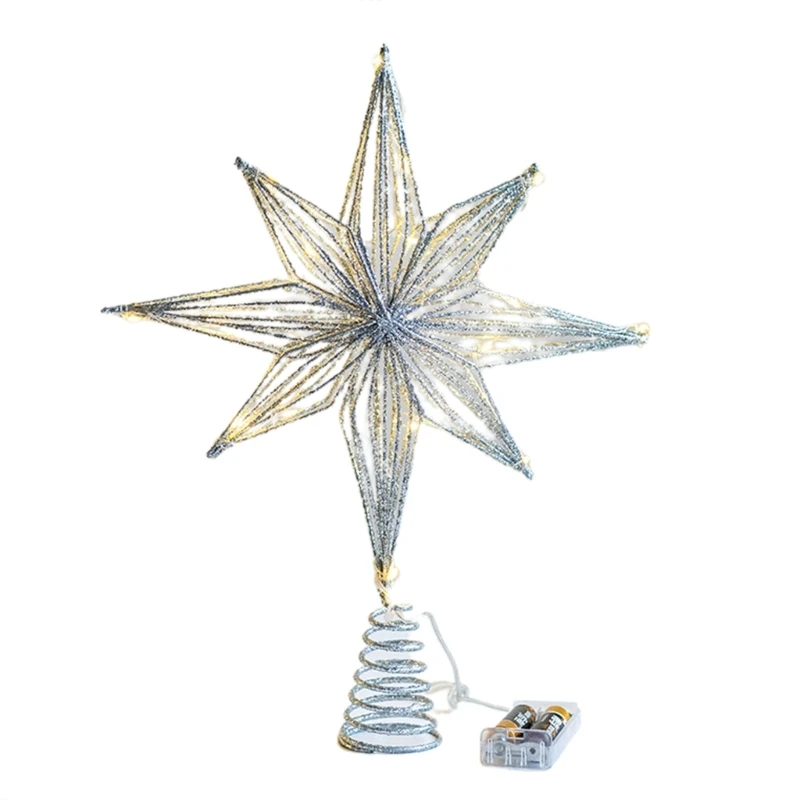 Christmas Tree Toppers Star with LED String Lights Ornaments for Christmas Home Party Decoration Festival Party New Year