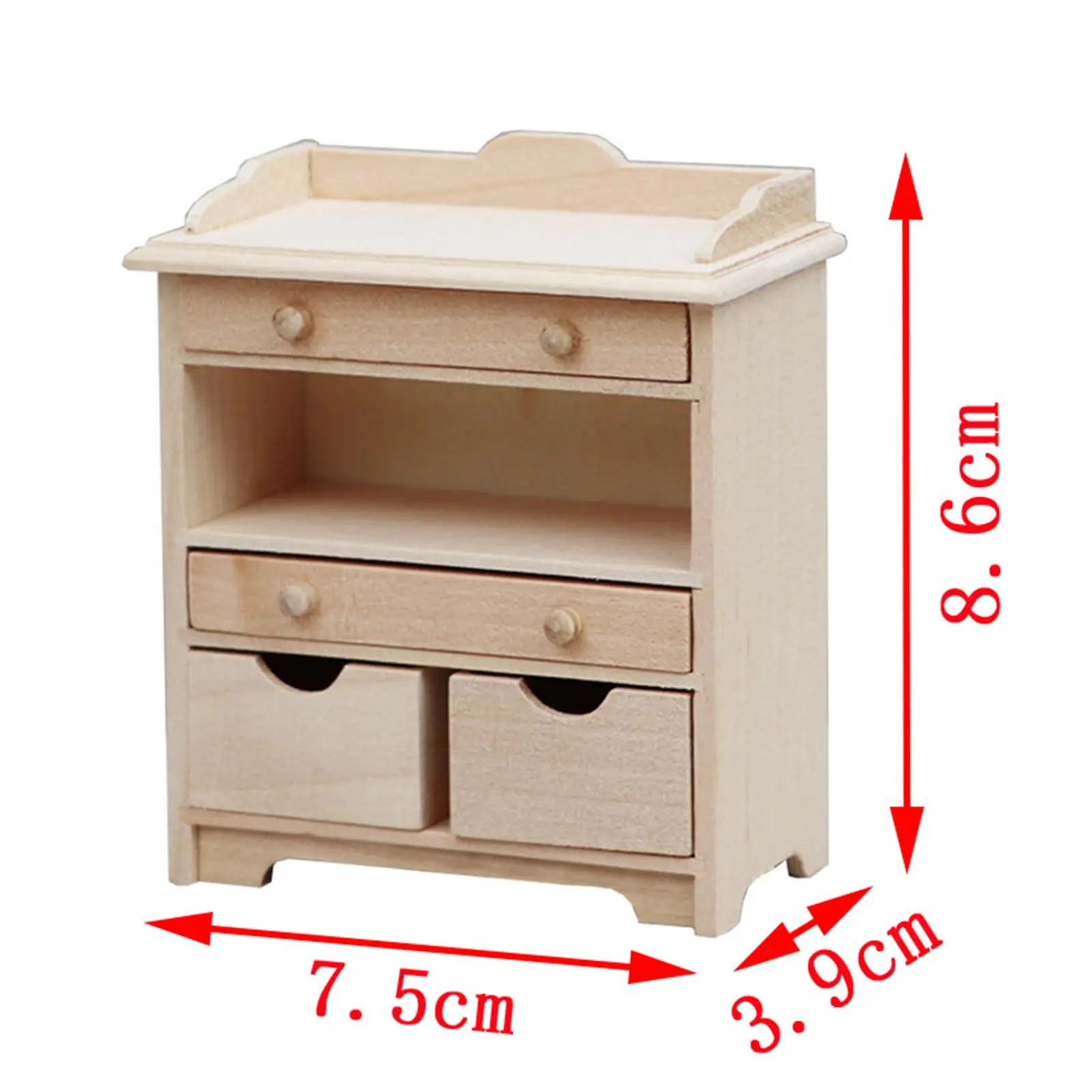 1:12 Dollhouse NightStand Model with 4 Drawers Wood Furniture Mini Bedside Tables for Decor Pretend Play Accessory DIY Projects