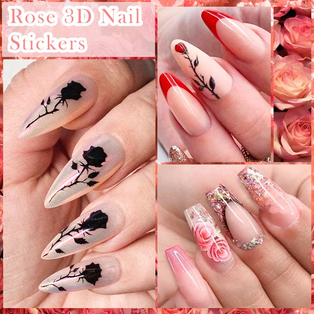 1 Sheet Rose Nail Adhesive Sticker Black Butterfly 3D Flowers Slider Wedding  Nail Art Decorations Foil Manicure Accessories - AliExpress