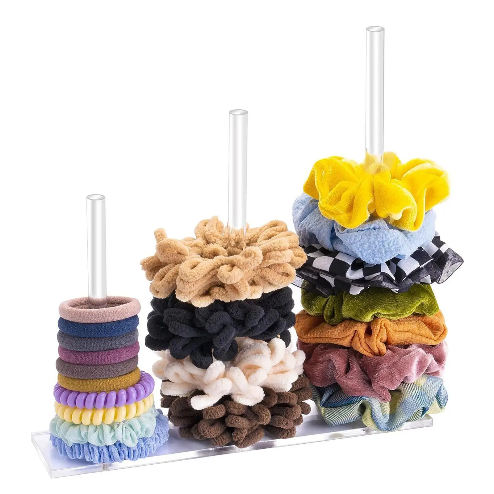 Acrylic Scrunchie Holder Stand for Women Girls Gifts Clear Scrunchies Pole for Hair Rope Bangle Hair Band Hair Rings Bracelets