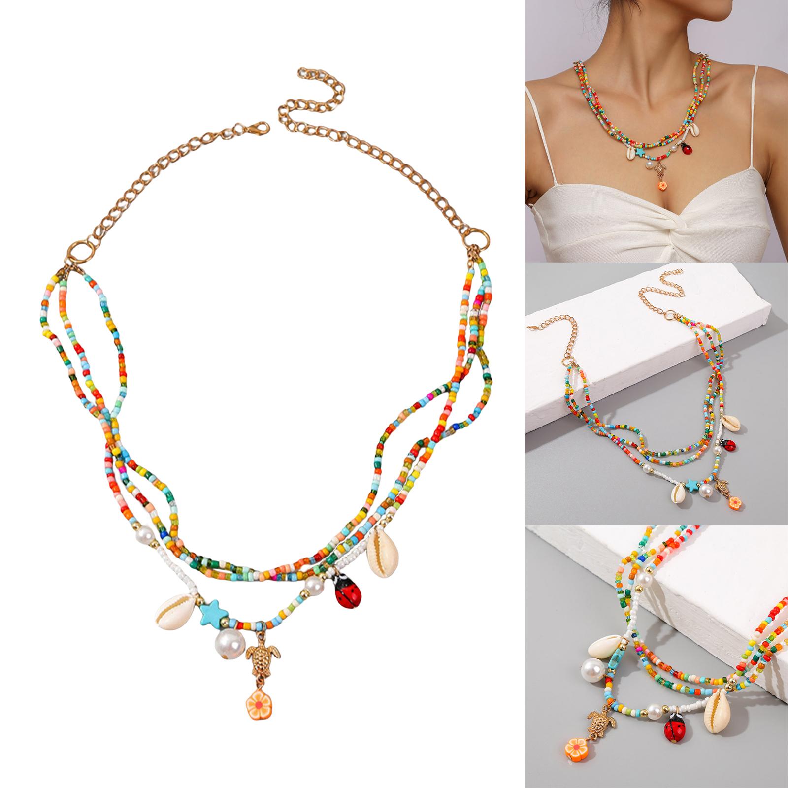 Bohemian Pendant Starfish Shell Multilayer Fashion Jewelry Handmade Necklace for Club Beach Summer Festival Mother'S Day Lover