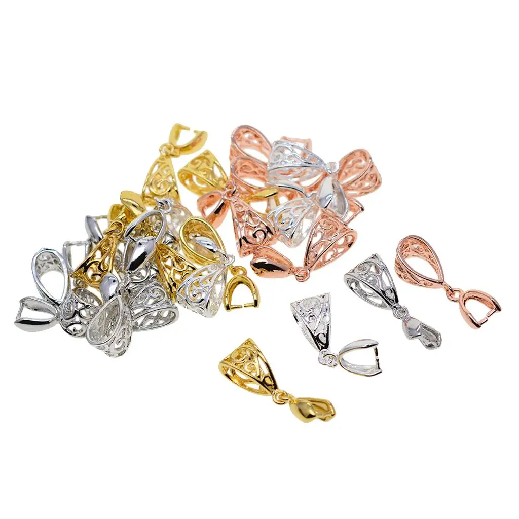 24 Pieces Filigree Pendant Clasps Pinch Clips Bails Dangle Charm Connectors DIY