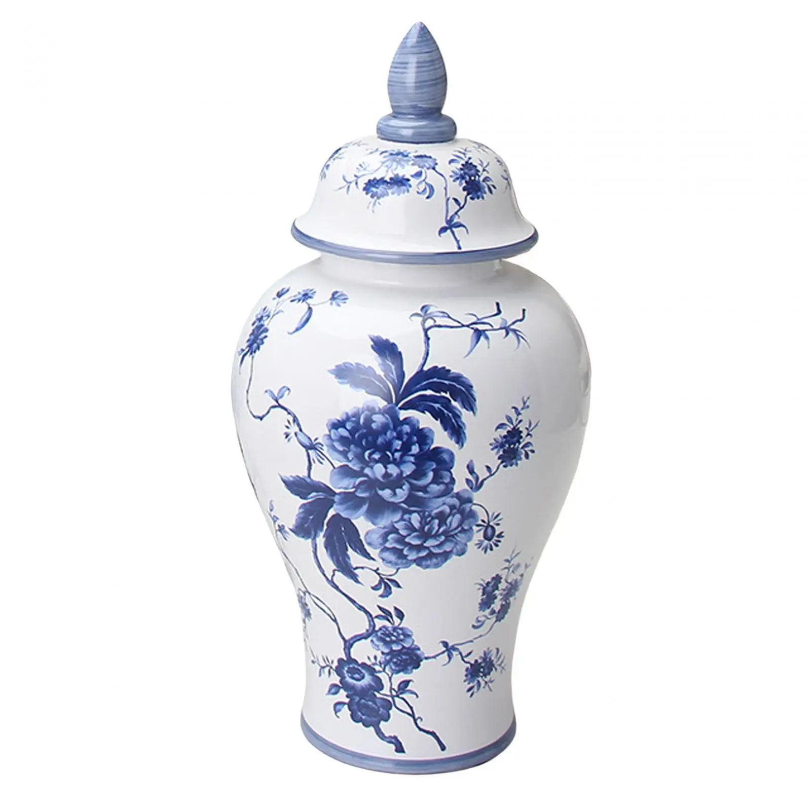 Blue and White Ceramic Glazed Temple Jar Vase Home Decoration Oriental Style