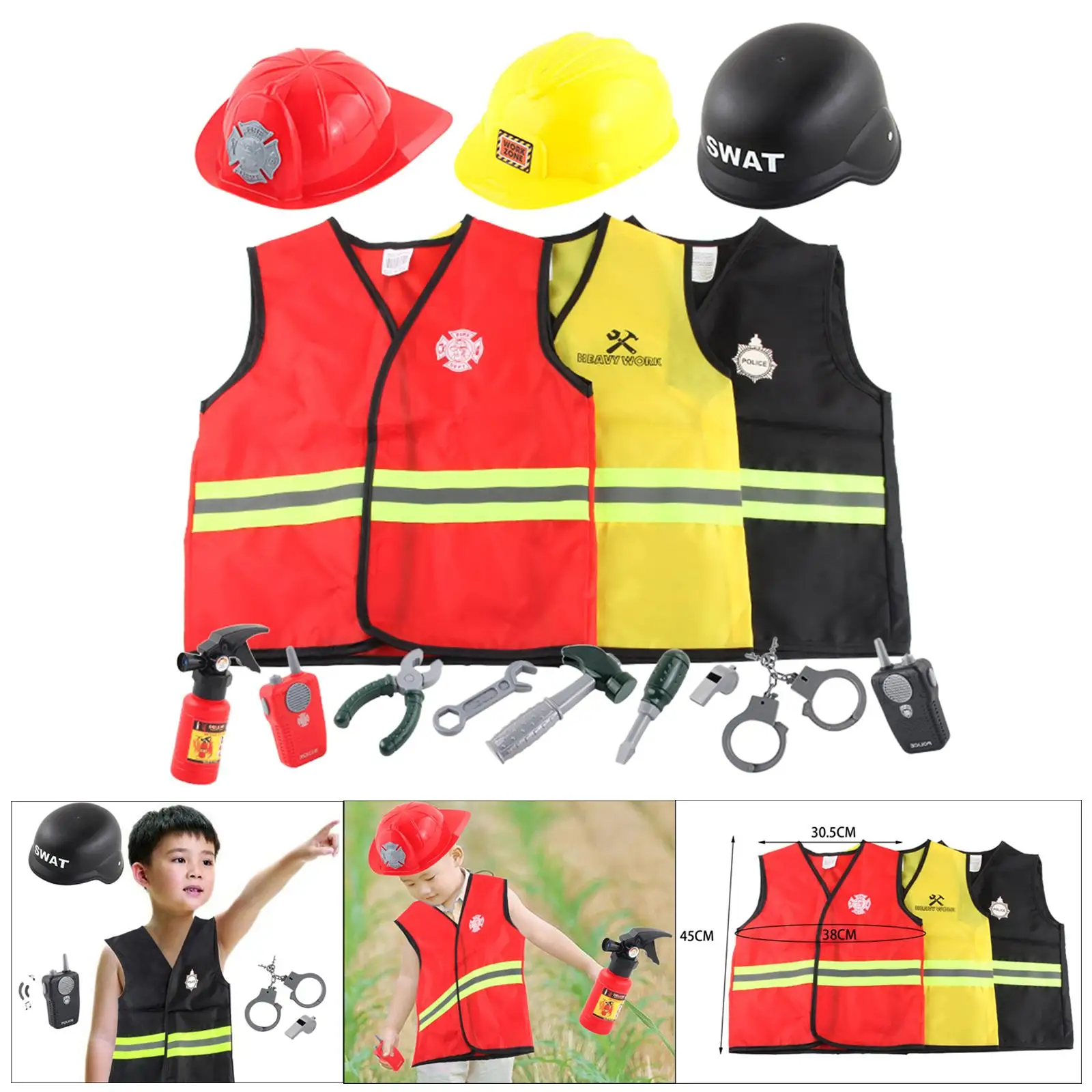 Fireman Costume  Uniform Construction Worker Costume Toy Set for Party