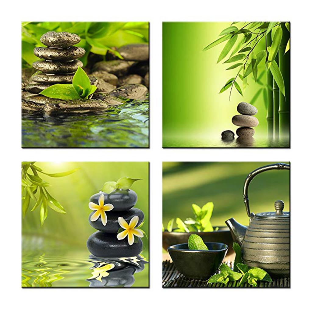 4 Panels Bamboo Pattern Texture Oil Painting on Canvas Abstract Art Pictures Canvas Wall Art Paintings Modern Home Decor