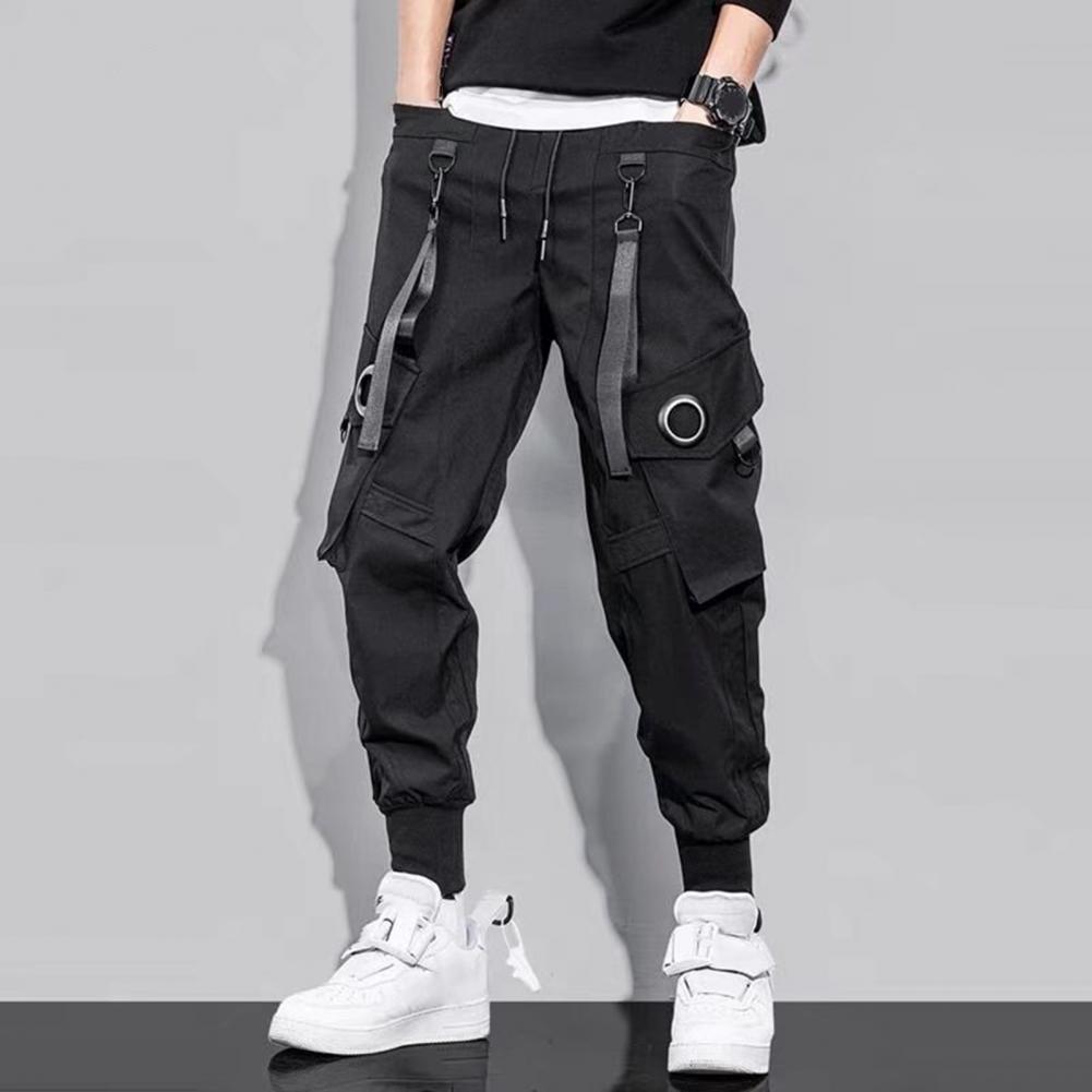 Description Picture 5 of itemTrendy Men Pants Flare Leg Hip Hop Sports Pants Pure Color Mid Waist Sweatpants