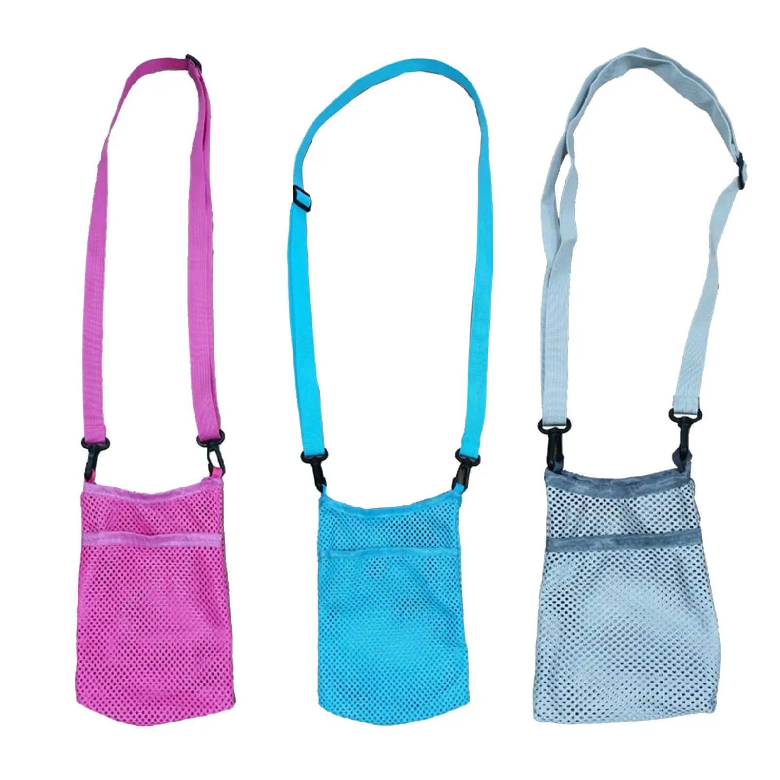 Water Bottle Carrier Bag Adjustable Shoulder Strap Reusable Mesh Water Bottle Pouch for Running Sport Picnic Hiking Camping