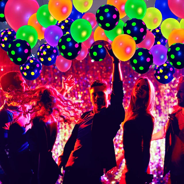 100 globos de neón UV que brillan en la luz negra, globos de fiesta  brillantes globos de látex de helio coloridos para cumpleaños, bodas,  suministros