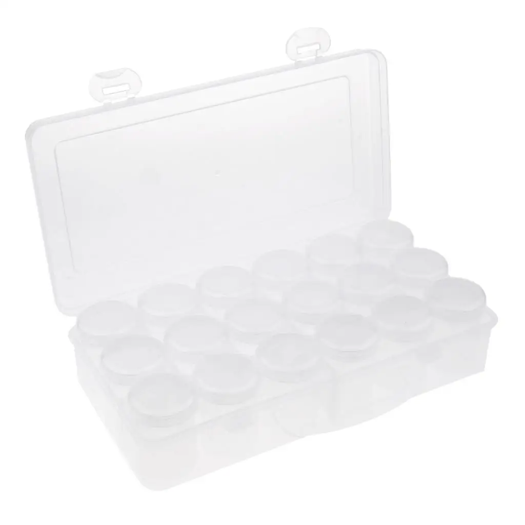 18PCS Clear Jars,Nail  Lip   Lotion Eyeshadow  Lids,Large Carry Storage Case Holder Together