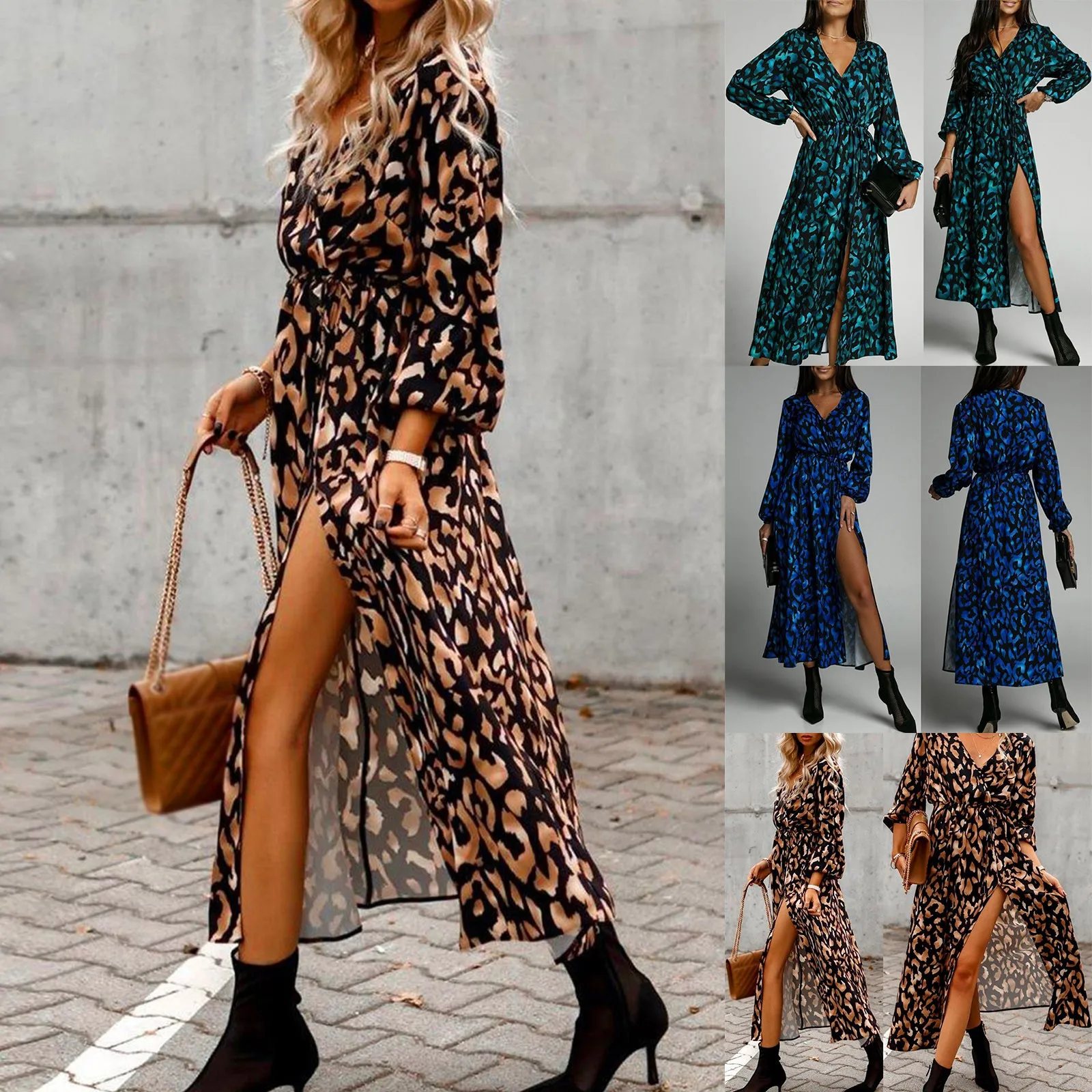 Леопардовое длинное макси платье